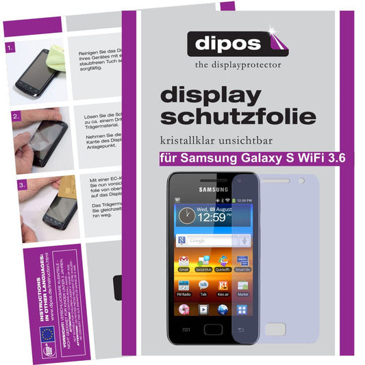 Klare Displayschutzfolie von dipos passend für Galaxy S WiFi 3.6 Samsung, präziser Zuschnitt und blasenfrei montiert