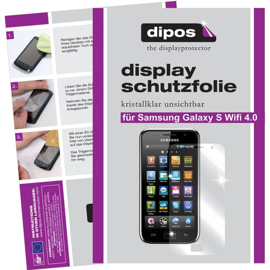 Klare Displayschutzfolie von dipos passend für Galaxy S WiFi 4.0 Samsung, präziser Zuschnitt und blasenfrei montiert