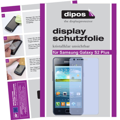 Klare Displayschutzfolie von dipos passend für Galaxy S2 Plus Samsung, präziser Zuschnitt und blasenfrei montiert