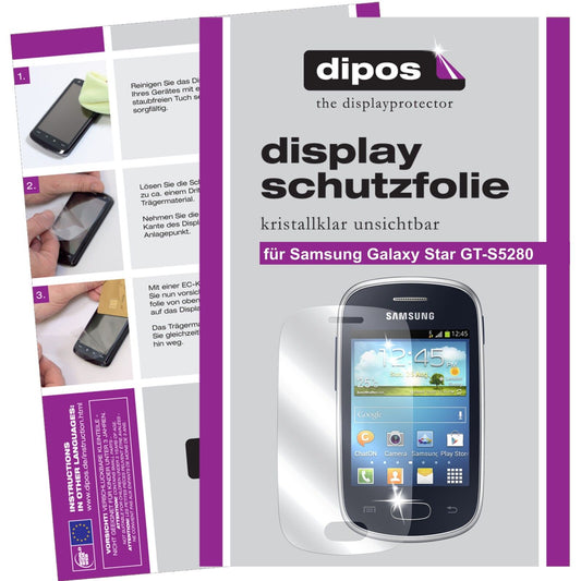 Klare Displayschutzfolie von dipos passend für Galaxy Star S5280 Samsung, präziser Zuschnitt und blasenfrei montiert