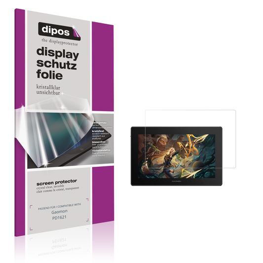 Klare Displayschutzfolie von dipos passend für Gaomon PD1621, präziser Zuschnitt und blasenfrei montiert