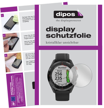 Klare Displayschutzfolie von dipos passend für Garmin Approach S62, präziser Zuschnitt und blasenfrei montiert