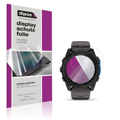 Klare Displayschutzfolie von dipos passend für Garmin D2 Mach 2 51mm, präziser Zuschnitt und blasenfrei montiert