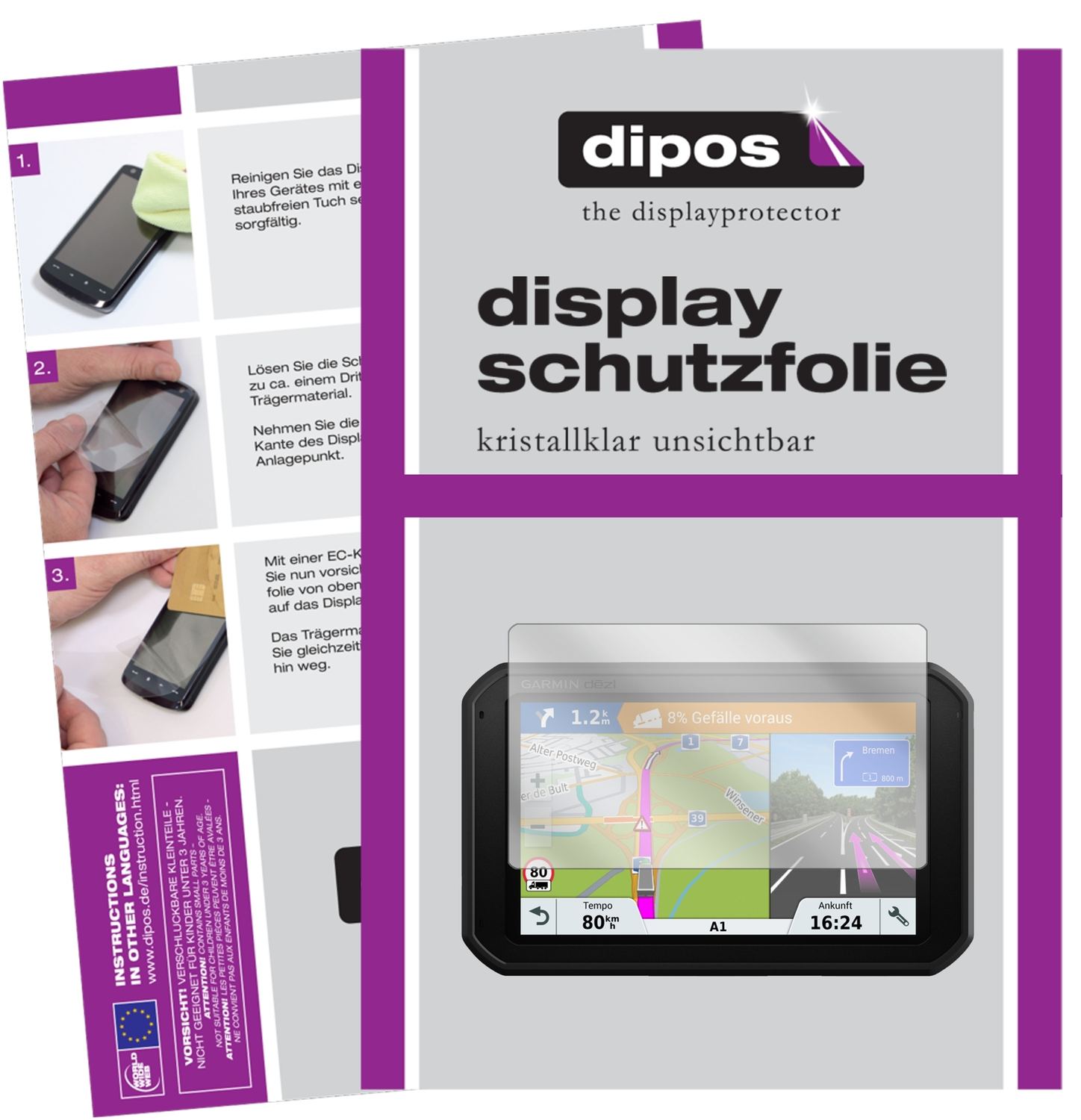 Klare Displayschutzfolie von dipos passend für Garmin Dezlcam 785 LMT-D EU, präziser Zuschnitt und blasenfrei montiert