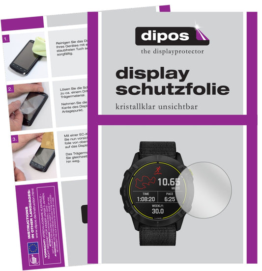 Klare Displayschutzfolie von dipos passend für Garmin Enduro Smartwatch, präziser Zuschnitt und blasenfrei montiert