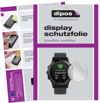 Klare Displayschutzfolie von dipos passend für Garmin Fenix 5, präziser Zuschnitt und blasenfrei montiert