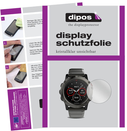 Klare Displayschutzfolie von dipos passend für Garmin Fenix 5X, präziser Zuschnitt und blasenfrei montiert