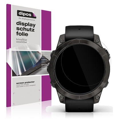 Klare Displayschutzfolie von dipos passend für Garmin Fenix 7 Pro 51mm, präziser Zuschnitt und blasenfrei montiert