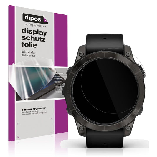Klare Displayschutzfolie von dipos passend für Garmin Fenix 7 Pro 51mm, präziser Zuschnitt und blasenfrei montiert