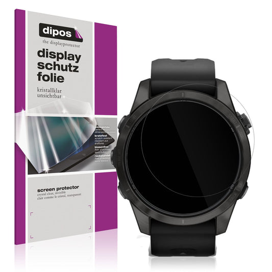 Klare Displayschutzfolie von dipos passend für Garmin Fenix 7s Pro 47mm, präziser Zuschnitt und blasenfrei montiert