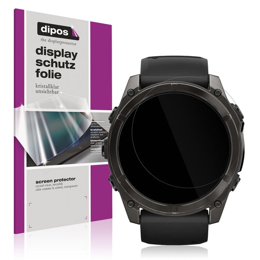Klare Displayschutzfolie von dipos passend für Garmin Fenix 8 43mm, präziser Zuschnitt und blasenfrei montiert