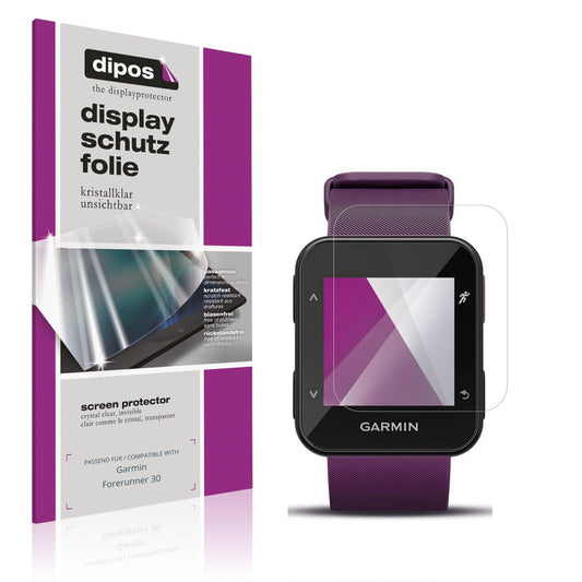 Klare Displayschutzfolie von dipos passend für Garmin Forerunner 30, präziser Zuschnitt und blasenfrei montiert