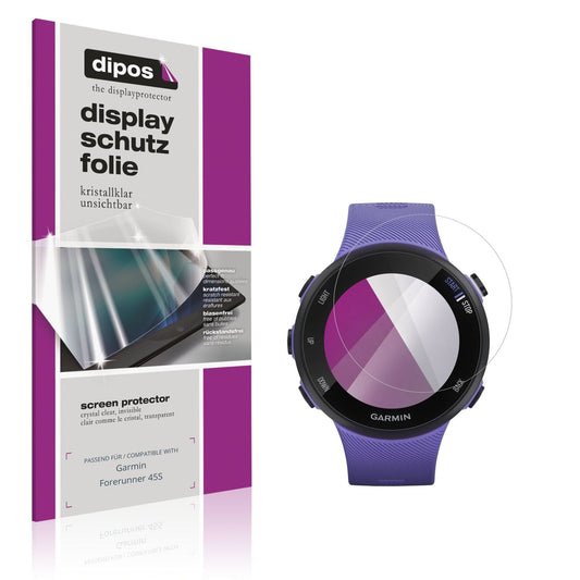 Klare Displayschutzfolie von dipos passend für Garmin Forerunner 45S, präziser Zuschnitt und blasenfrei montiert