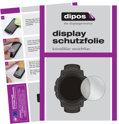 Klare Displayschutzfolie von dipos passend für Garmin Instinct 2 (45mm), präziser Zuschnitt und blasenfrei montiert