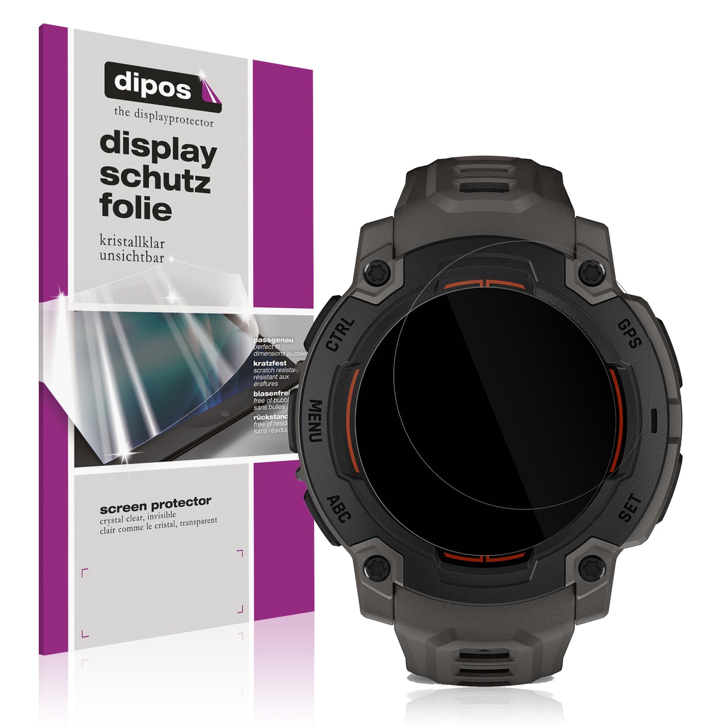 Klare Displayschutzfolie von dipos passend für Garmin Instinct E 40mm, präziser Zuschnitt und blasenfrei montiert