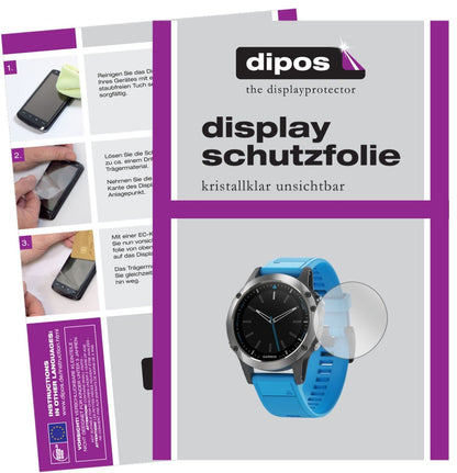 Klare Displayschutzfolie von dipos passend für Garmin quatix 5, präziser Zuschnitt und blasenfrei montiert