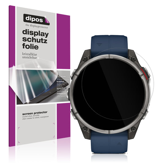 Klare Displayschutzfolie von dipos passend für Garmin Quatix 8 51mm, präziser Zuschnitt und blasenfrei montiert