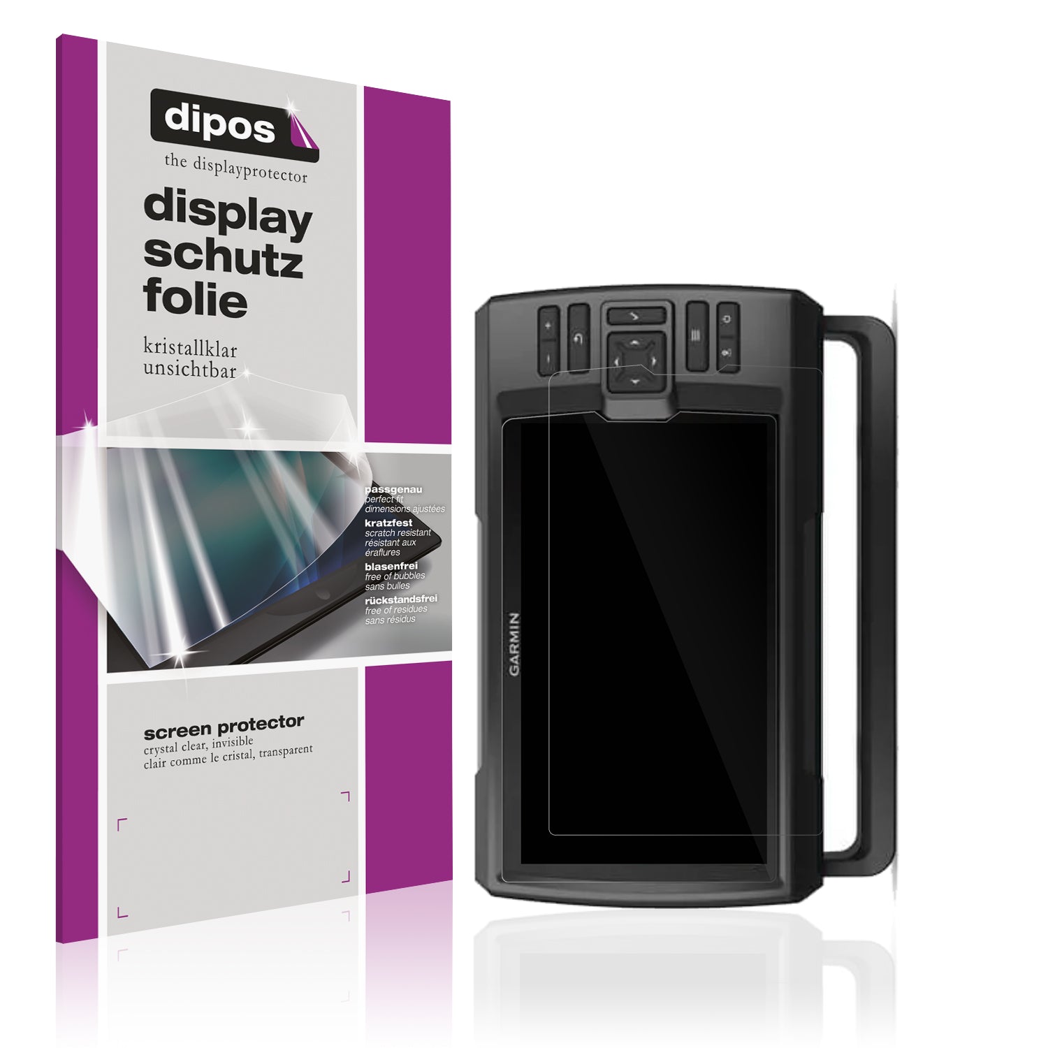Klare Displayschutzfolie von dipos passend für Garmin Striker Vivid 9SV, präziser Zuschnitt und blasenfrei montiert