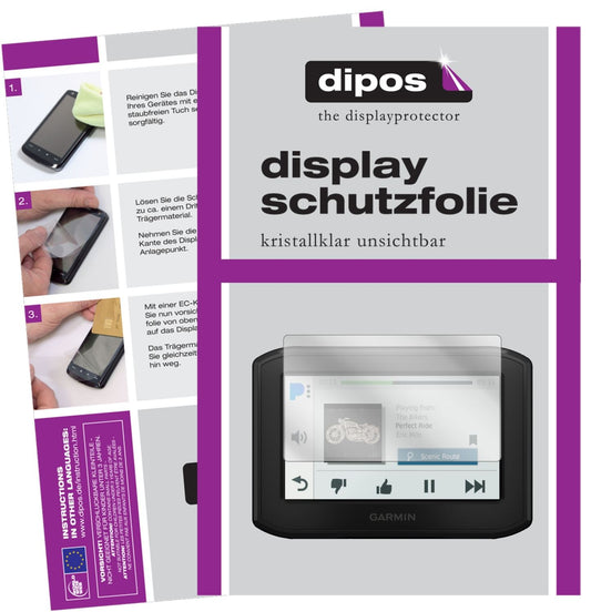 Klare Displayschutzfolie von dipos passend für Garmin zumo 396 LMT, präziser Zuschnitt und blasenfrei montiert