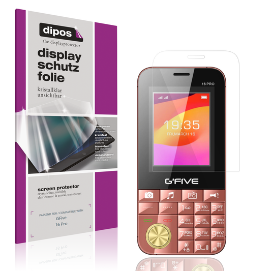 Klare Displayschutzfolie von dipos passend für GFive 16 Pro, präziser Zuschnitt und blasenfrei montiert