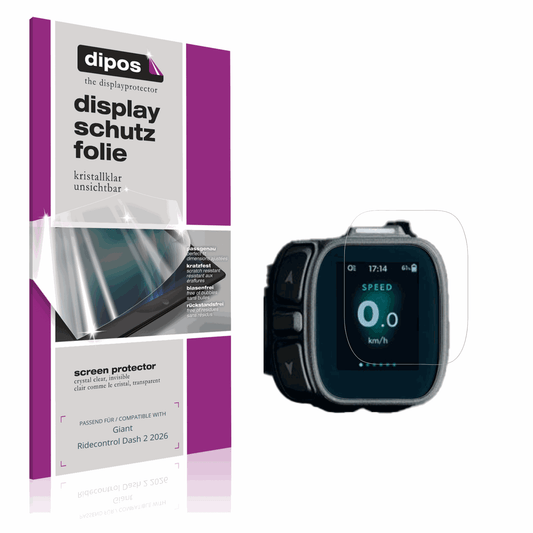 Klare Displayschutzfolie von dipos passend für Giant Ridecontrol Dash 2 2026, präziser Zuschnitt und blasenfrei montiert
