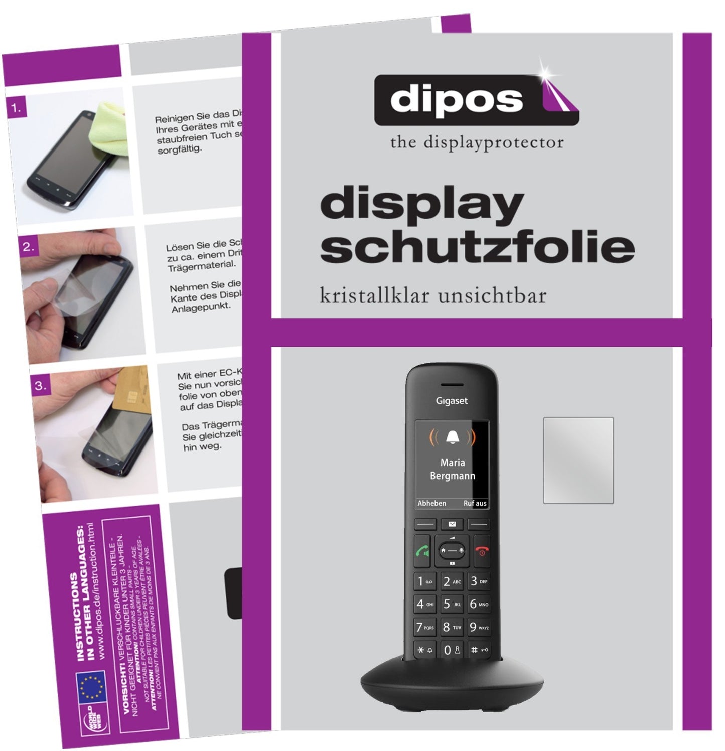 Klare Displayschutzfolie von dipos passend für Gigaset C570HX, präziser Zuschnitt und blasenfrei montiert