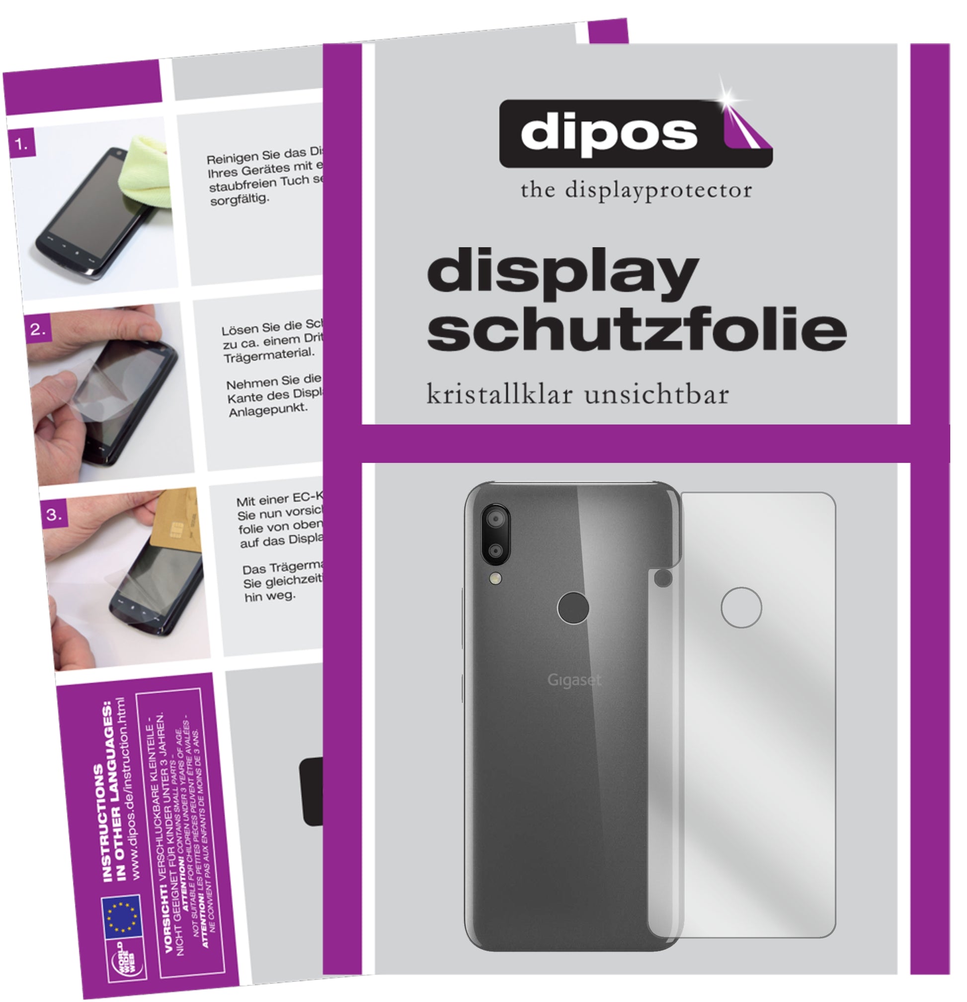 Klare Displayschutzfolie von dipos passend für Gigaset GS190 Rückseite, präziser Zuschnitt und blasenfrei montiert