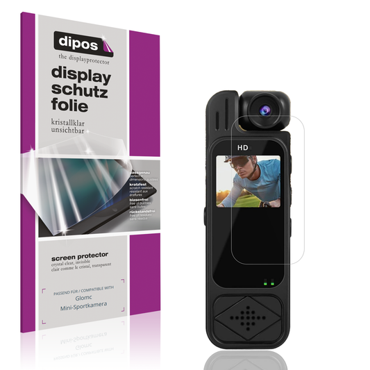Klare Displayschutzfolie von dipos passend für Glomc Mini-Sportkamera, präziser Zuschnitt und blasenfrei montiert