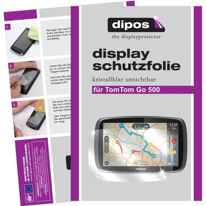 Klare Displayschutzfolie von dipos passend für Go 500 TomTom, präziser Zuschnitt und blasenfrei montiert