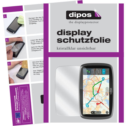 Klare Displayschutzfolie von dipos passend für Go 6100 / 610 TomTom, präziser Zuschnitt und blasenfrei montiert