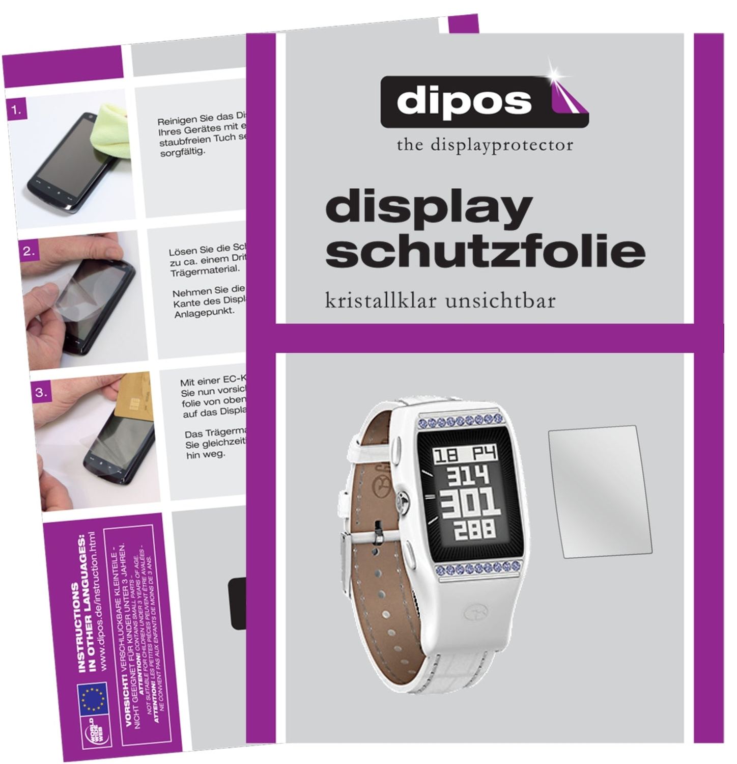 Klare Displayschutzfolie von dipos passend für Golfbuddy LD2, präziser Zuschnitt und blasenfrei montiert