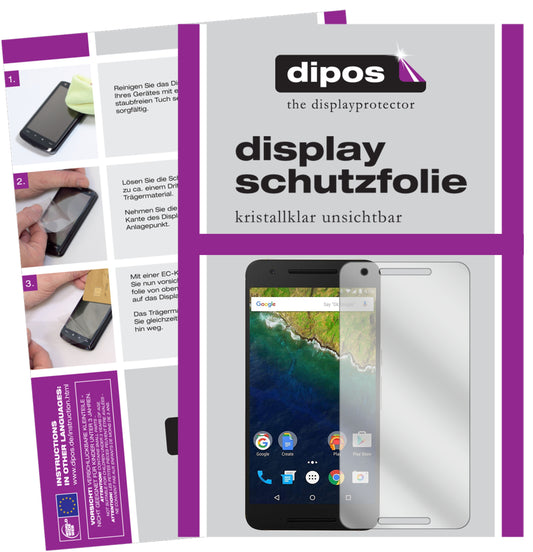 Klare Displayschutzfolie von dipos passend für Google Nexus 6P, präziser Zuschnitt und blasenfrei montiert