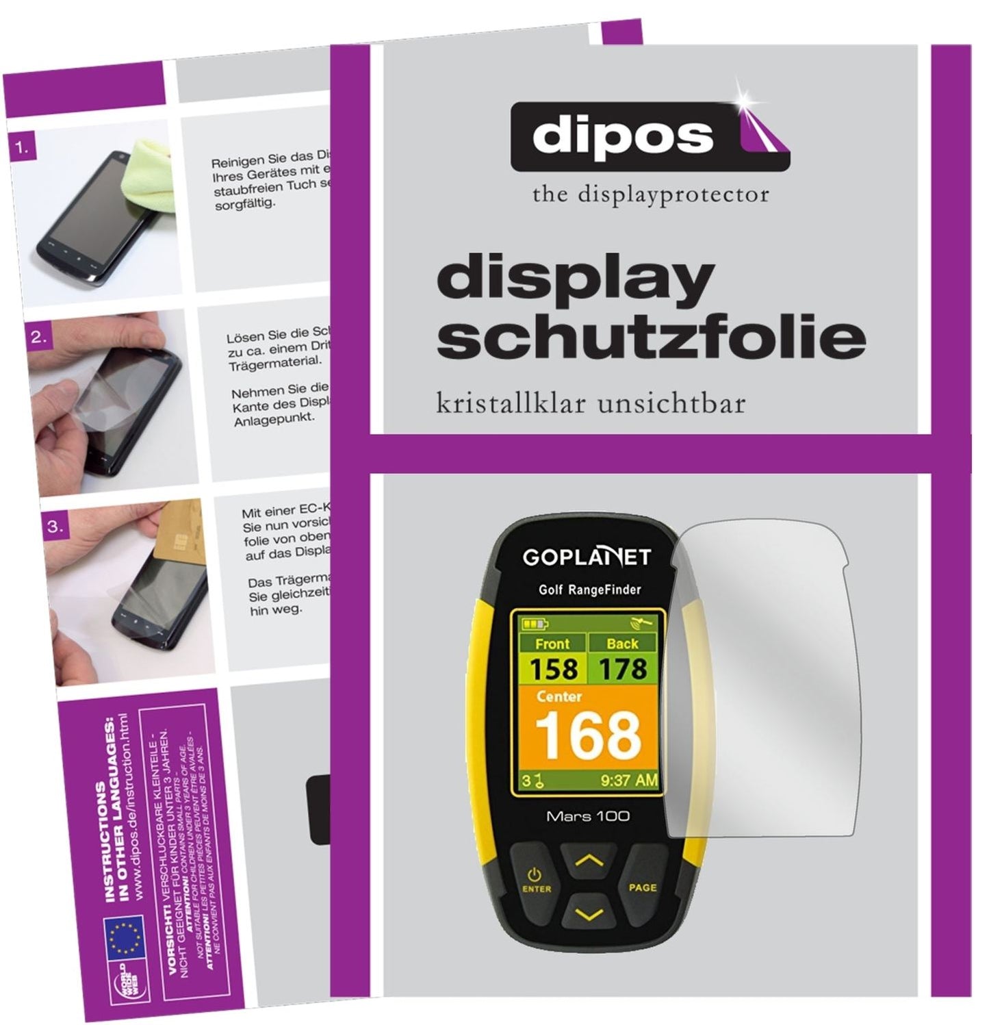 Klare Displayschutzfolie von dipos passend für GoPlanet Mars 100, präziser Zuschnitt und blasenfrei montiert