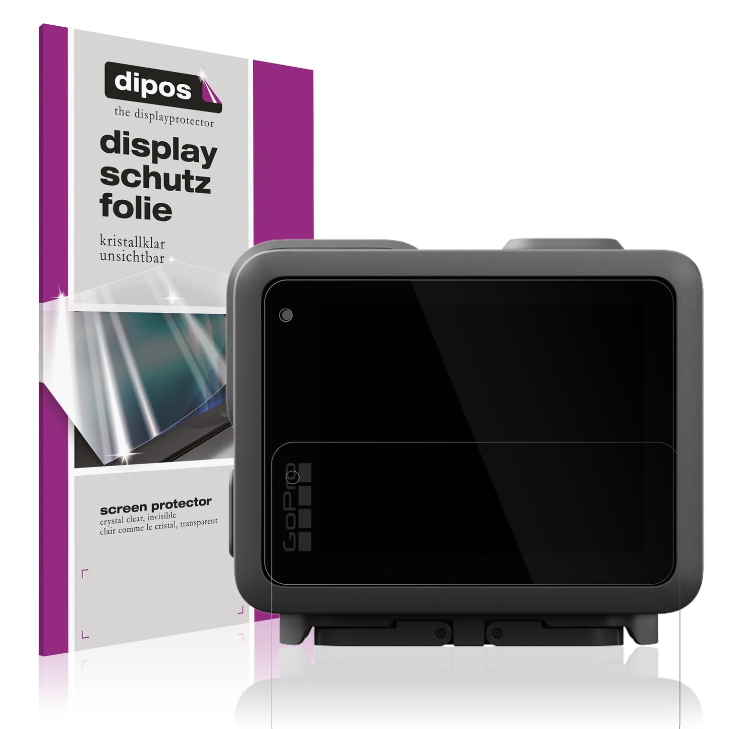 Klare Displayschutzfolie von dipos passend für GoPro Lit Hero, präziser Zuschnitt und blasenfrei montiert