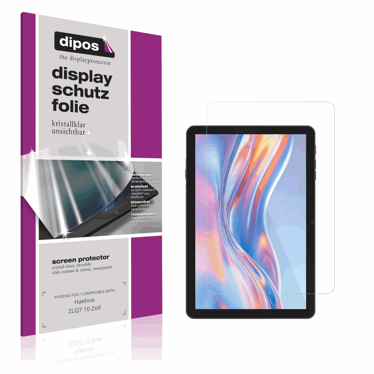 Klare Displayschutzfolie von dipos passend für Haehne ZLQ7 10 Zoll, präziser Zuschnitt und blasenfrei montiert