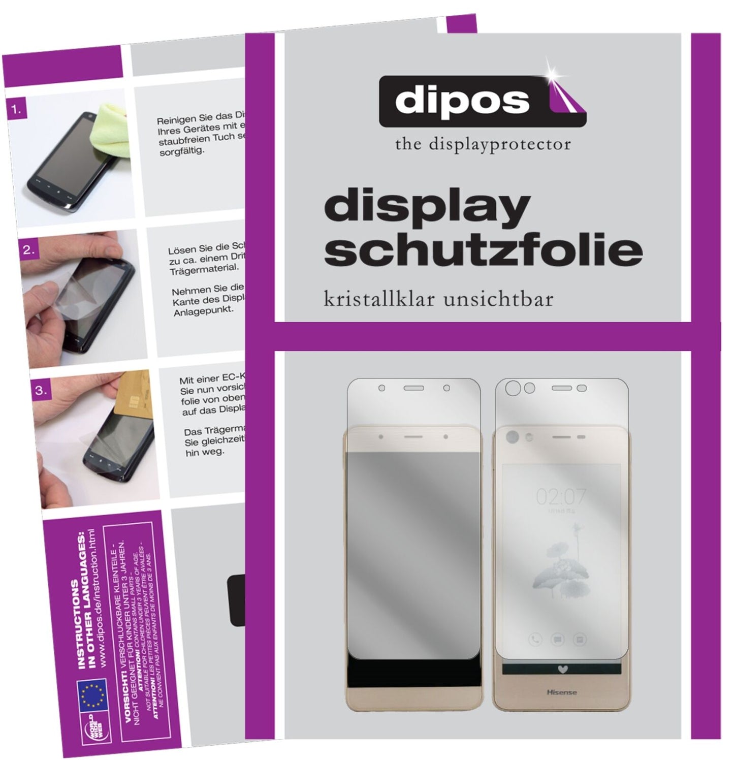 Klare Displayschutzfolie von dipos passend für Hisense A2, präziser Zuschnitt und blasenfrei montiert