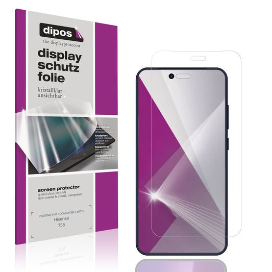 Klare Displayschutzfolie von dipos passend für Hisense T55, präziser Zuschnitt und blasenfrei montiert