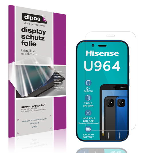 Klare Displayschutzfolie von dipos passend für Hisense U964, präziser Zuschnitt und blasenfrei montiert