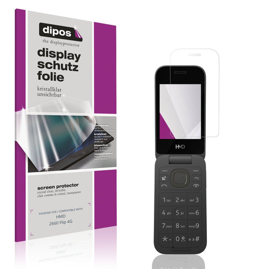 Klare Displayschutzfolie von dipos passend für HMD 2660 Flip 4G, präziser Zuschnitt und blasenfrei montiert