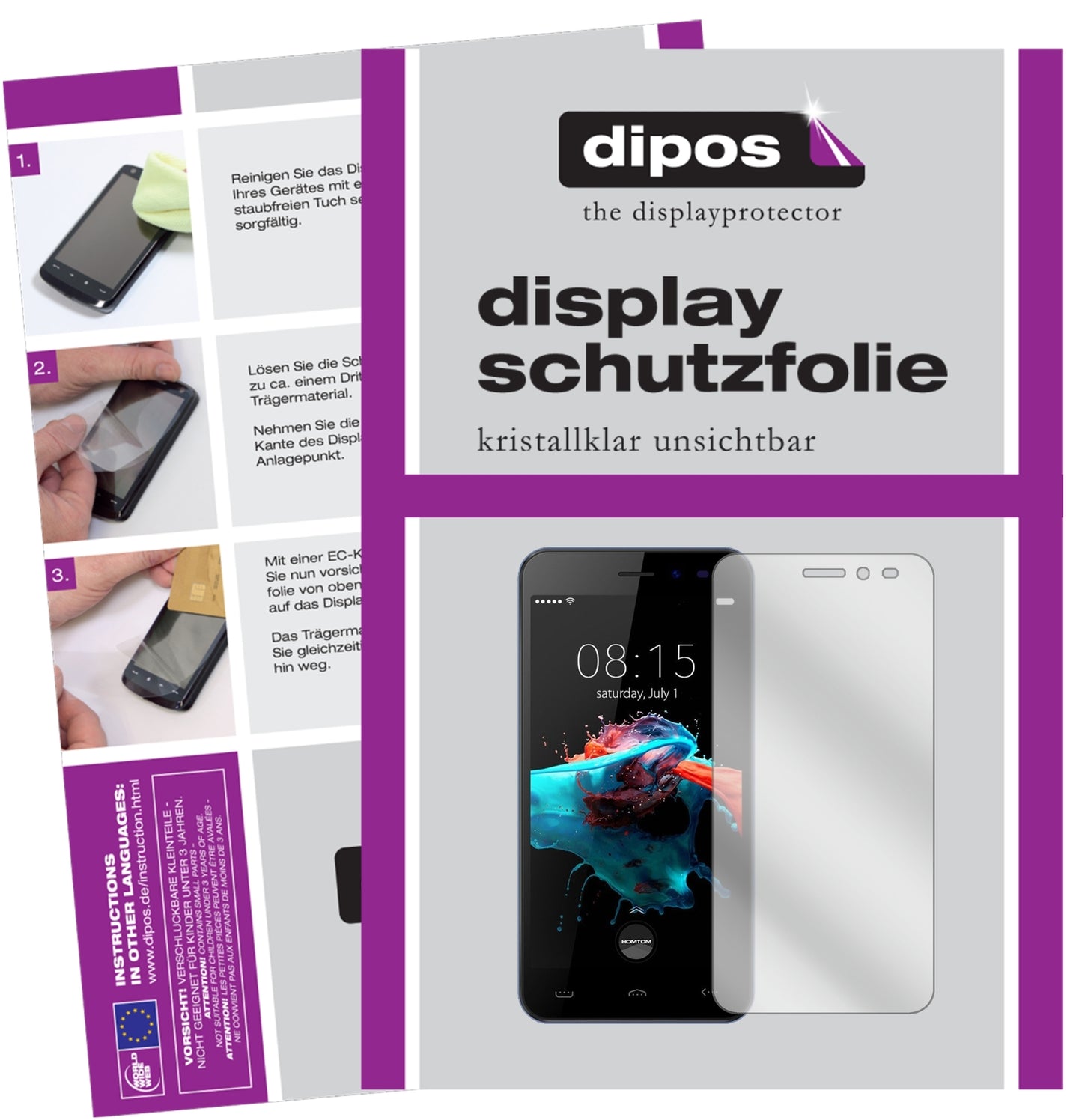 Klare Displayschutzfolie von dipos passend für HOMTOM HT16 2016, präziser Zuschnitt und blasenfrei montiert