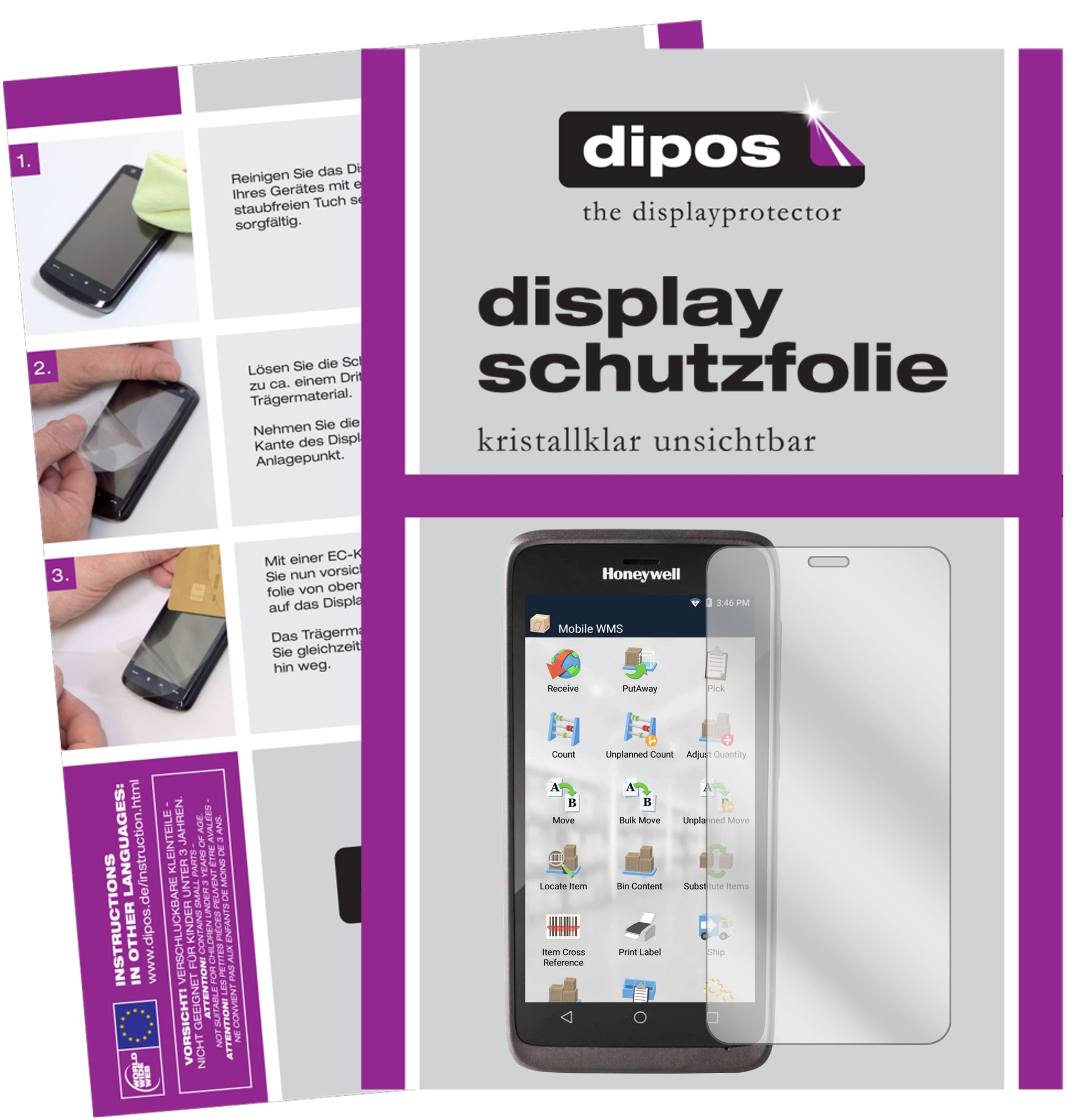 Klare Displayschutzfolie von dipos passend für Honeywell EDA51, präziser Zuschnitt und blasenfrei montiert