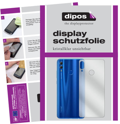 Klare Displayschutzfolie von dipos passend für Honor 10i Rückseite, präziser Zuschnitt und blasenfrei montiert