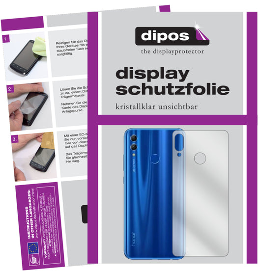 Klare Displayschutzfolie von dipos passend für Honor 10i Rückseite, präziser Zuschnitt und blasenfrei montiert