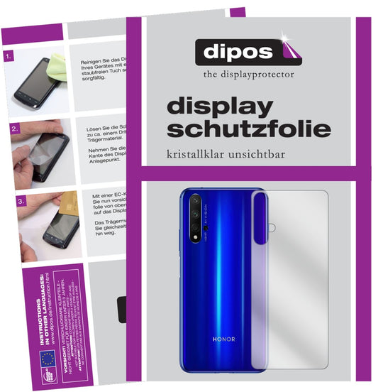 Klare Displayschutzfolie von dipos passend für Honor 20 Pro Rückseite, präziser Zuschnitt und blasenfrei montiert