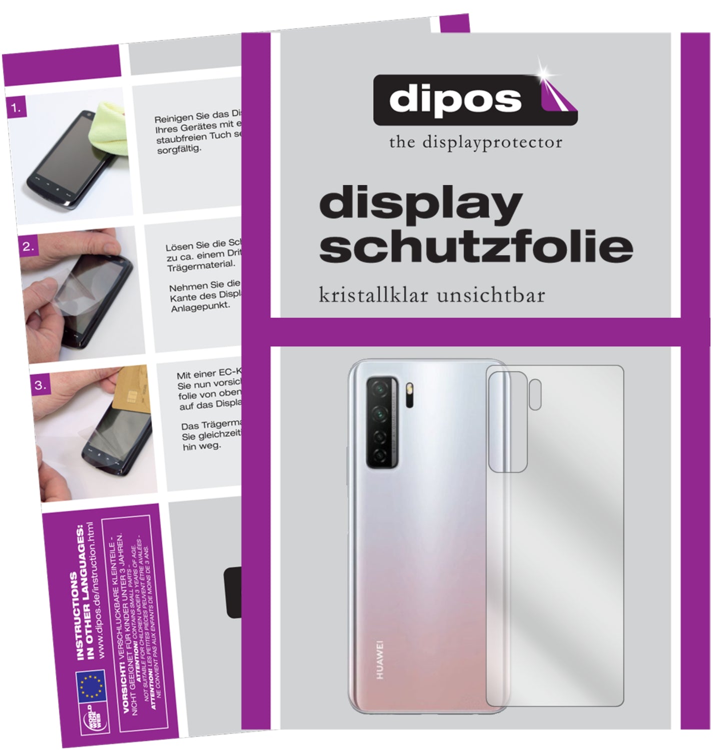 Klare Displayschutzfolie von dipos passend für Huawei nova 7 SE Rückseite, präziser Zuschnitt und blasenfrei montiert