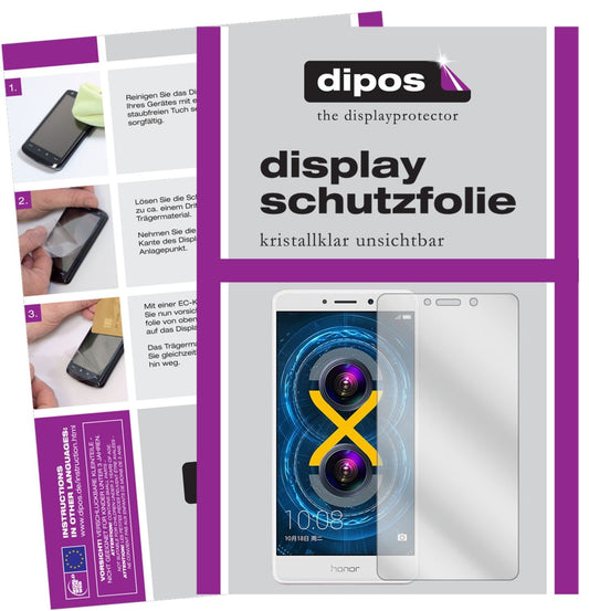 Klare Displayschutzfolie von dipos passend für Honor 6X, präziser Zuschnitt und blasenfrei montiert