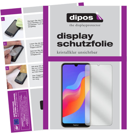 Klare Displayschutzfolie von dipos passend für Honor 8A, präziser Zuschnitt und blasenfrei montiert