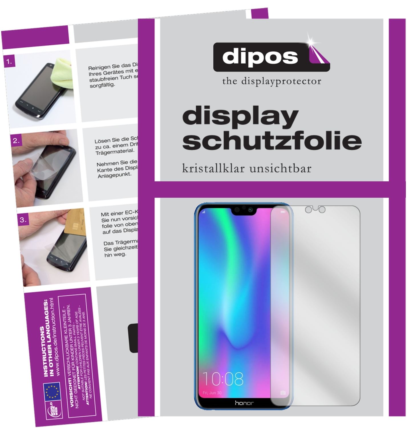 Klare Displayschutzfolie von dipos passend für Honor 9N, präziser Zuschnitt und blasenfrei montiert