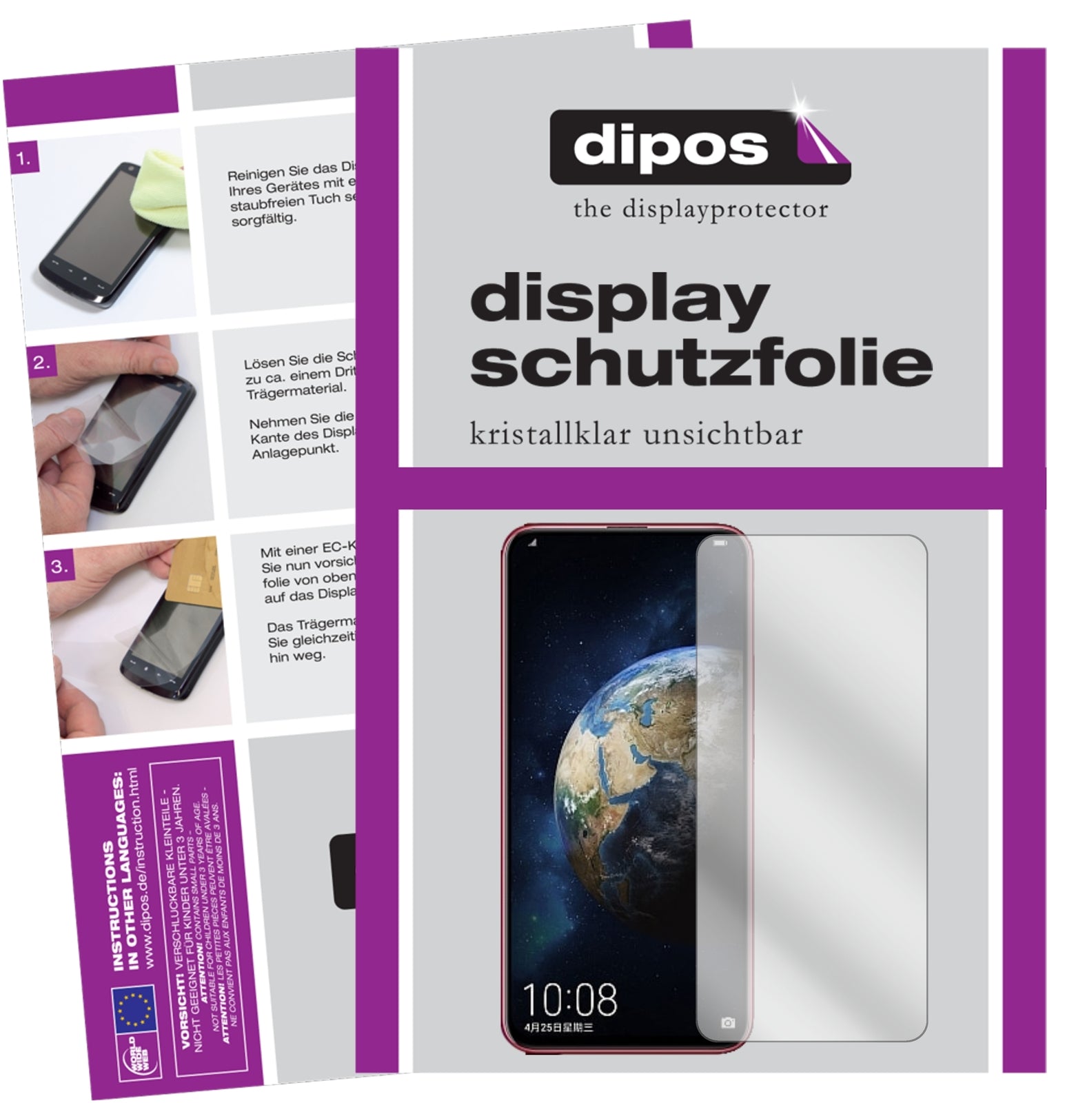 Klare Displayschutzfolie von dipos passend für Honor Magic 2, präziser Zuschnitt und blasenfrei montiert