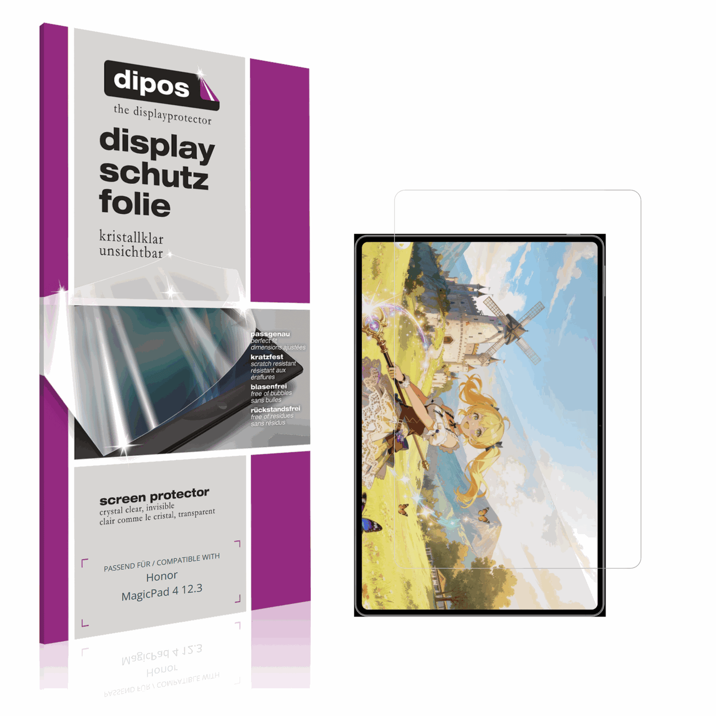 Klare Displayschutzfolie von dipos passend für Honor MagicPad 4 12.3, präziser Zuschnitt und blasenfrei montiert